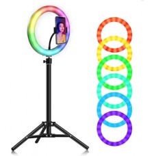 Цветная LED лампа RGB Ring Light 26 см с Держателем под телефон для селфи, фото, видео, инстаграма, тик тока со штативом 2 метра в комплекте