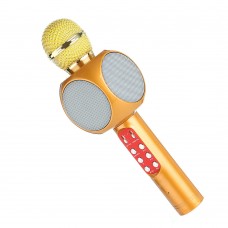 Оригинальный беспроводной караоке микрофон колонка со цветомузыкой SQone 1816 Золотой (1816 G)