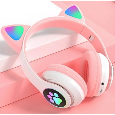 Оригинальные беспроводные Bluetooth стерео наушники с кошачьими RGB ушками Fingertime Cat VZV-23 M BT Розовые (23 Pink)