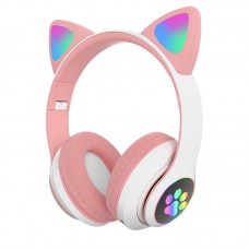 Оригинальные беспроводные Bluetooth стерео наушники с кошачьими LED ушками Fingertime Cat VZV-23 M BT Розовые Pink (23 P)