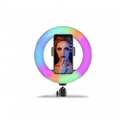 Цветная кольцевая LED светодиодная лампа RGB Ring Light 20 см с Держателем под телефон для селфи / фото / видео / инстаграма / тик тока / визажиста